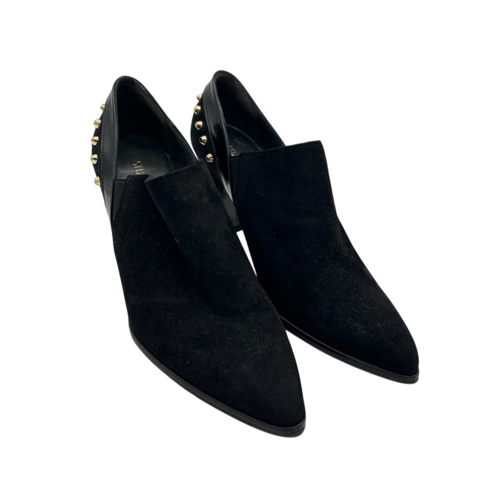 Stuart Weitzman Ankle Booties Women's Size 6 M Black Suede Studded Heel Boots